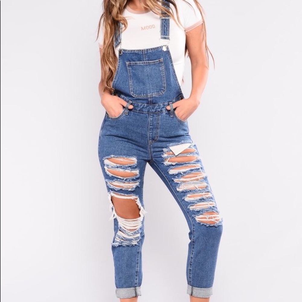 Distressed Boyfriend Denim Overall